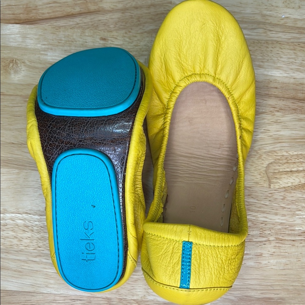 Tieks Lemon Ballet Flats with Turquoise Soles